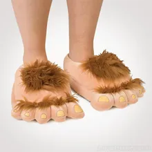 Savage hairy hobbit feet big feet Funny slippers creative cotton slippers couple warm winter home shoes