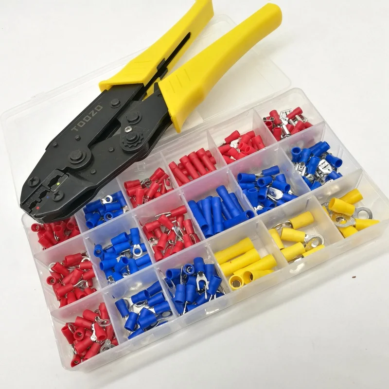 

295Pcs Assorted Butt Connectors Male/Female Spade Ring Copper Wire Terminals kit with 1PC Electrical Crimping Plier Set