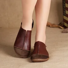 Women’s Shoes Genuine Leather Flats Brown/blue Casual Slip on Loafers Ladies Moccasins Mori Girl Style 2016