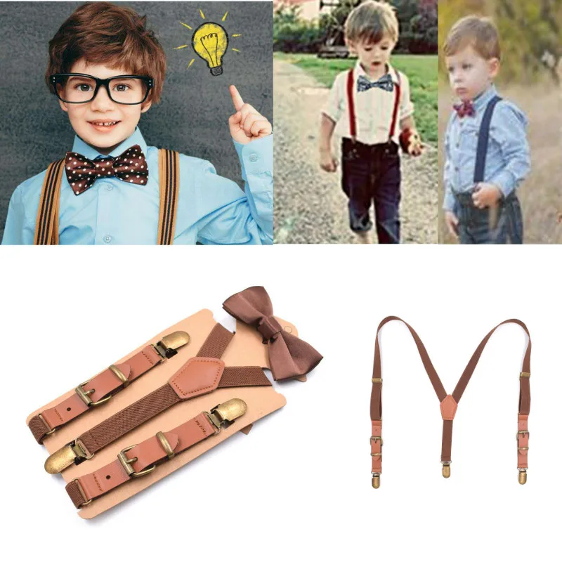 

1 Set Baby Boys Adjustable Suspenders Elastic Suspenders With Bowtie Butterfly Set Wedding Party Stage Matching Suspenders