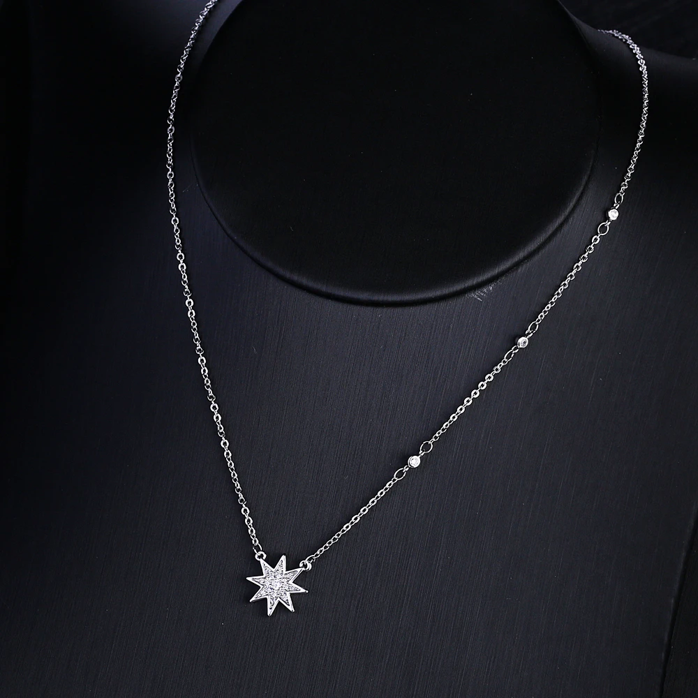 

MIGGA Delicate Star Pendant Micro Paved Cubic Zircon Necklace Single Side Mini CZ Crystals Chain for Women