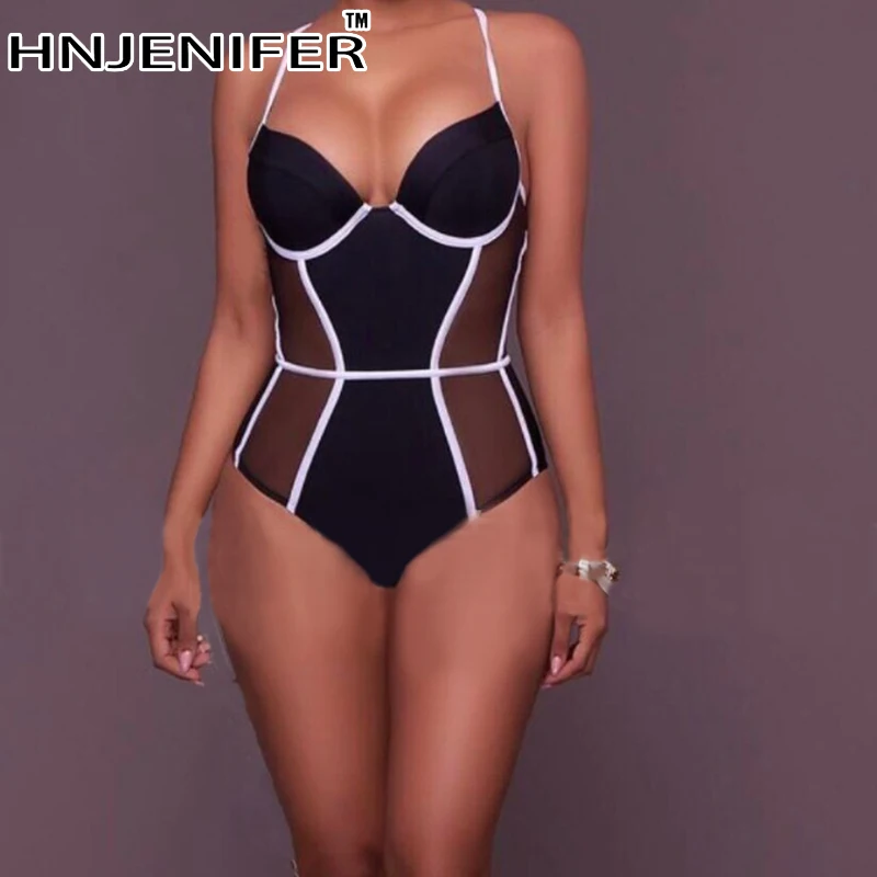 Сексуальный дешевый винтажный сплошной черный сетчатый белый ребристый брендовый Женский цельный купальник без косточек купальник