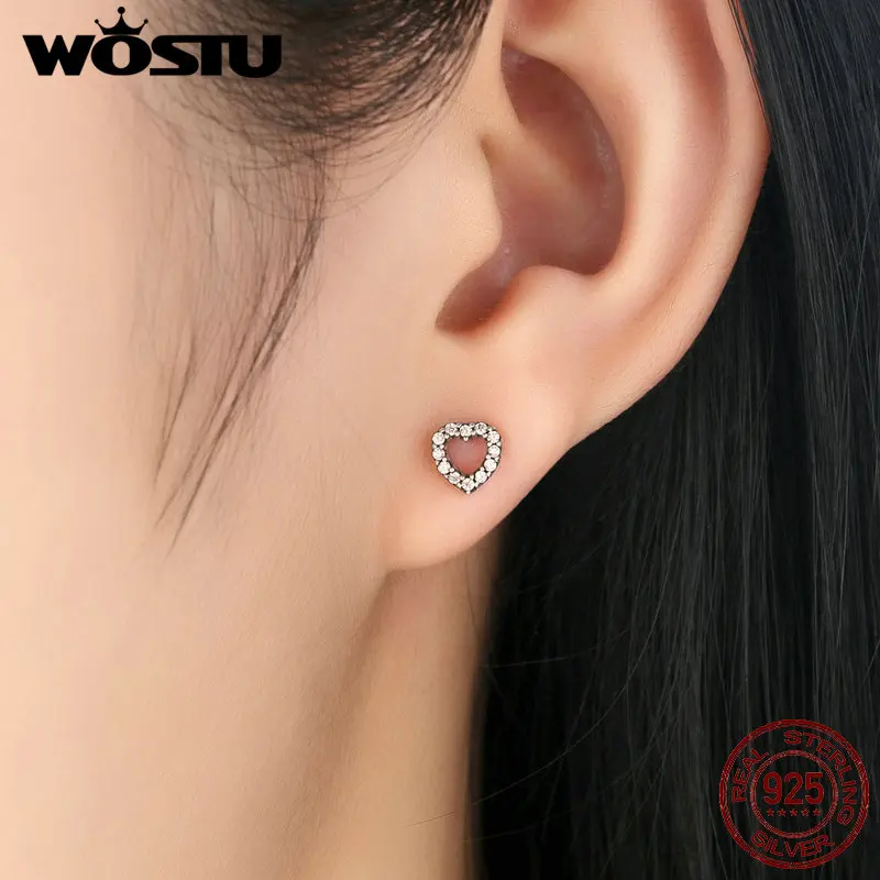 Luxury 100 925 Sterling Silver Captured Hearts Stud Earrings With Luxury 100 925 Sterling Silver Captured Hearts Stud Earrings With Gold Color Clear Cz For Women Fine Jewelry Gift Xchs483 In From