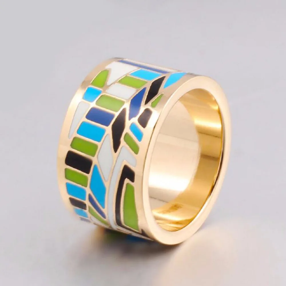 2017 Enamel craft rings 13mm width women couple rings never fade guarantee scarf buckle stainless steel 316L jewelry 6522