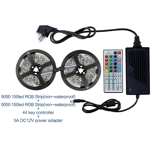 10M 5050 RGB Strip Светодиодный светильник DC 12 В RGB SMD 2835 5050 44Key с дистанционным питанием 5 м 10 м полный комплект Гибкая Диодная лента водонепроницаемый светильник ing - Испускаемый цвет: 10M 5050 RGB Strip