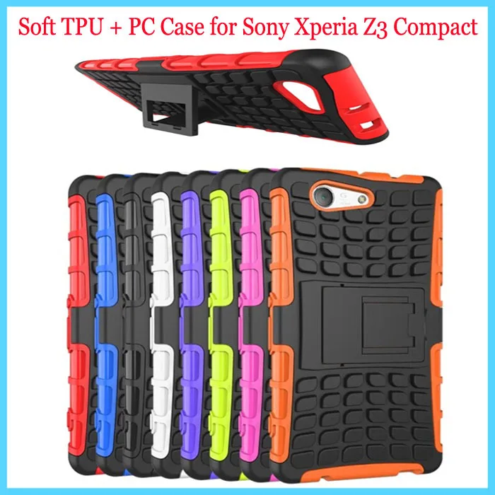 

For Sony Z 3 Compact TPU&Plastic Stand Antiskid Wear-resisting Cover Case for Sony Xperia Z3 Compact D5803 D5833 7 Color