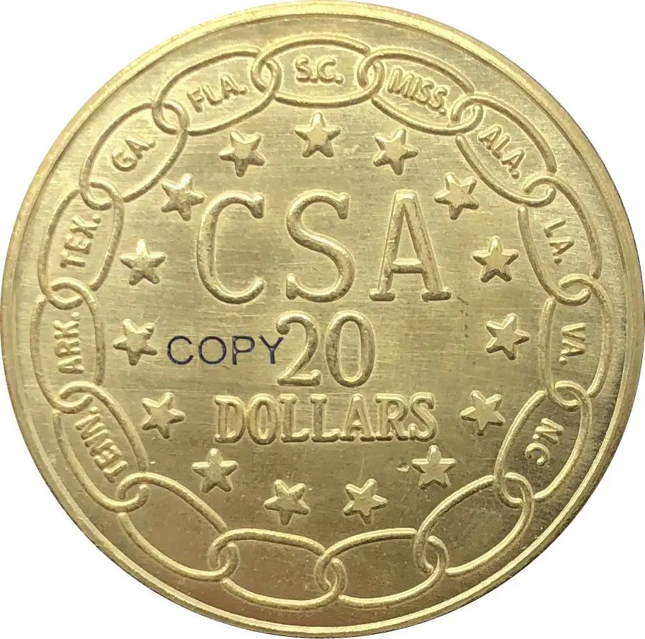 Золотая монета CSA Соединенные Штаты Америки 1861 Конфедерации 20 дюймов долларов
