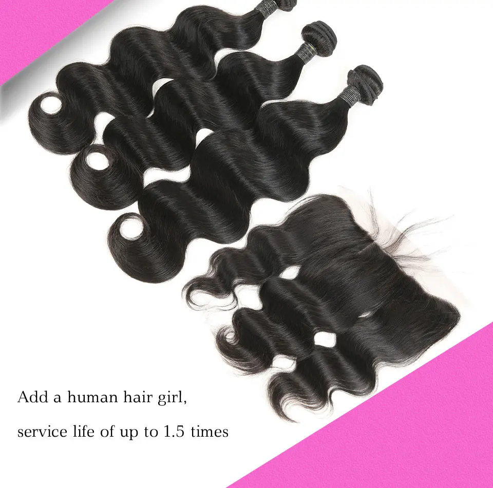 Hair Villa Remy Brazilian Body Wave With Lace Frontal 13 4 Lace Frontal Closure with Bundles Natural Hairline Salon Human Hair  (6)