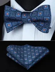 Bc710bs синий в клетку с бантом Для мужчин Шелка Самостоятельная галстук-бабочку платок Набор