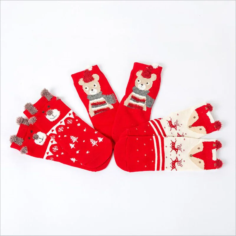 Зимние теплые детские рождественские носки противоскользящие хлопковые махровые носки для маленьких детей, подарок на год для мальчиков и девочек 0-3 лет - Цвет: red