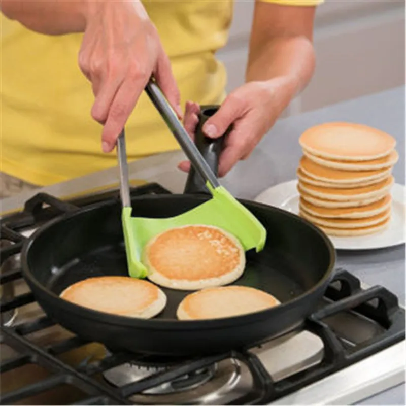2 in 1 Kitchen Spatula & Tongs Non-stick Heat Resistant Stainless Steel Frame Silicone Helper 9inch 12inch |