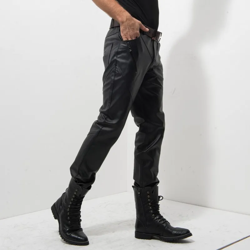 Мужские брюки на молнии ветрозащитные из натуральной кожи|fashion trousers|pants malefashion pants