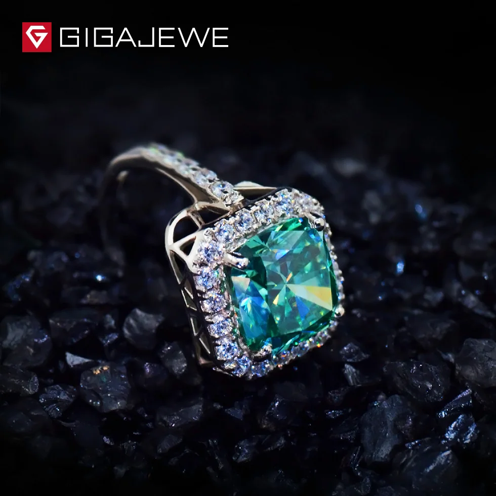 GIGAJEWE зеленый цвет 3.5CT кольца с муассанитом палец класс кольцо Винтаж синтетические обручальные кольца с драгоценными камнями