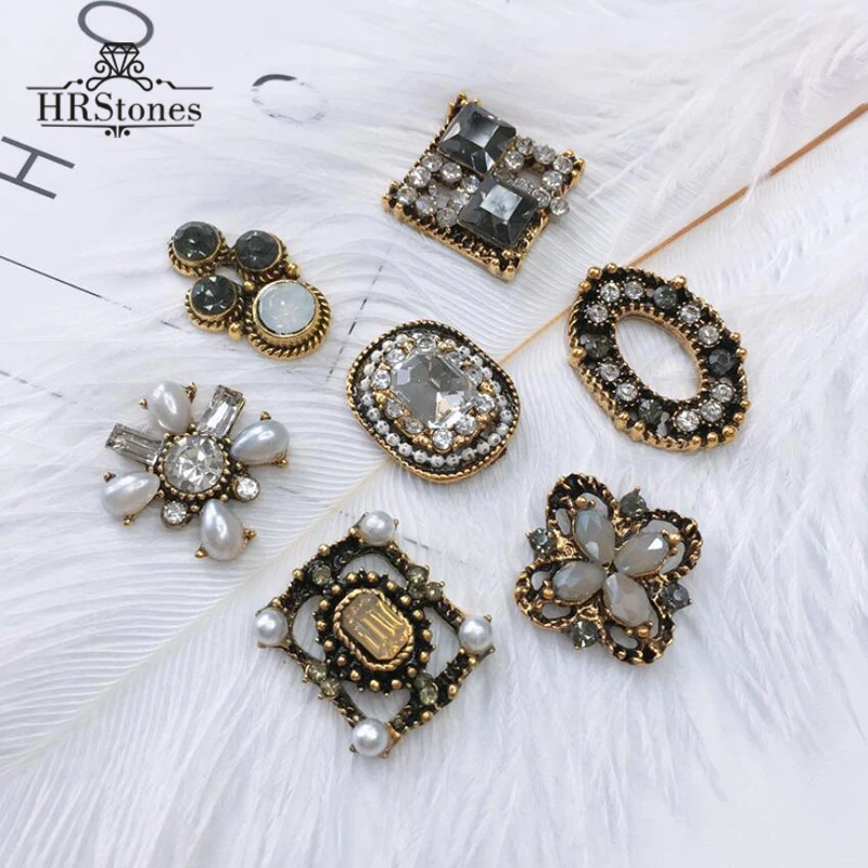 

Vintage Alloy Flower Plate Rhinestone Buckle Gold Small Jewelry Hair Accessories Mobile Phone DIY Rhinestone Hand Sewing Patch