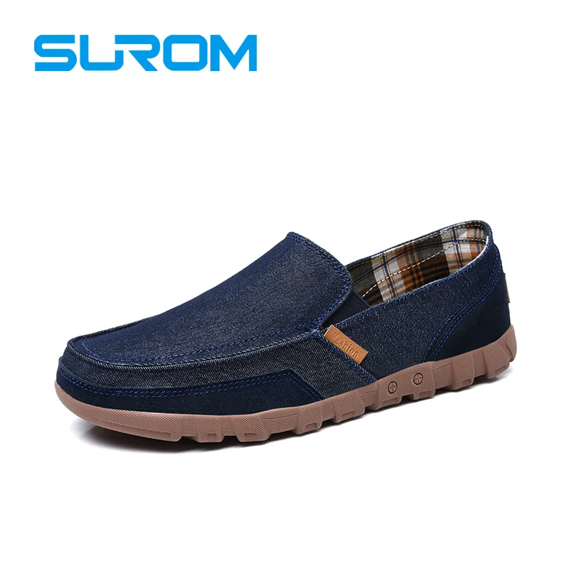 SUROM Four Season Canvas Cow Suede Splicing Upper Men s Casual Shoes Loafers for Men