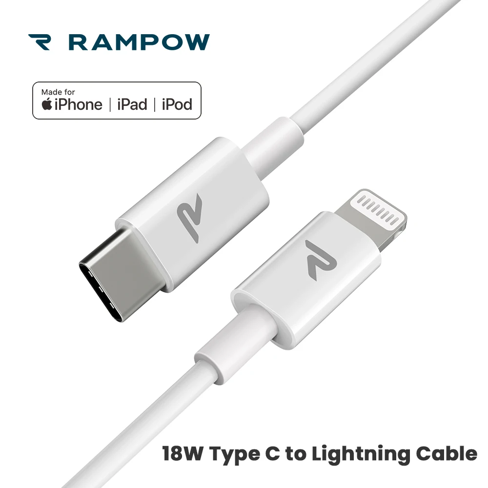 RAMPOW MFi 18 Вт usb type C к Lightning Кабель PD Быстрая зарядка USB для iPhone X зарядный кабель