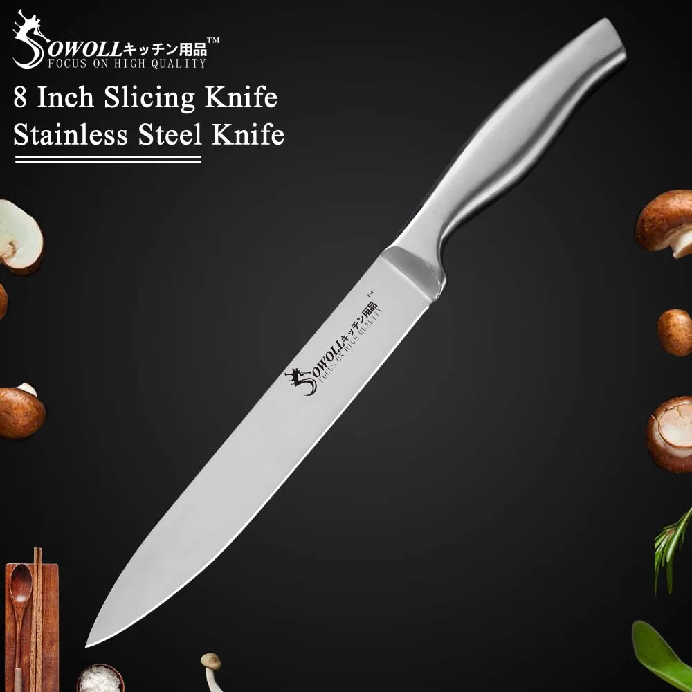 Sowoll кухонные ножи острое лезвие из нержавеющей стали кухонный нож " 8" " 7" " 3,5" аксессуары в новом стиле нож из нержавеющей стали - Цвет: 8 inch Slicing Knife