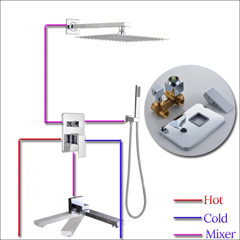 Index Bath Stainless Steel Chrome Wall Mount Rainfall Shower Faucet Set