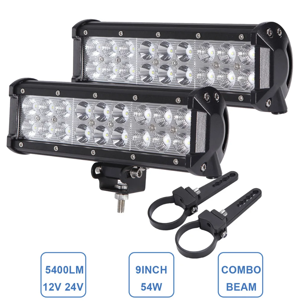

9'' 54W LED Work Light Bar 12V 24V Offroad Car Auto ATV SUV Wagon Camper 4WD UTE Trailer 4X4 4WD RZR + Bullbar Clamp Lamp Holder