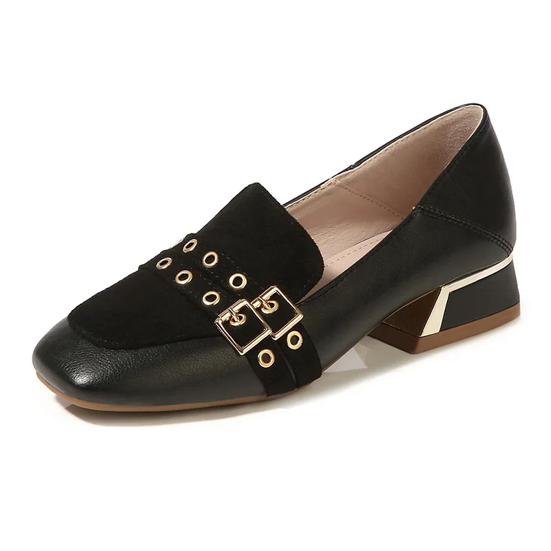 

Big Size Shoes 41-43 Square Head Four Seasons Shoes Mid-heel Single Shoes Female Spring 2019 New Rough-heeled Leisure Shoes