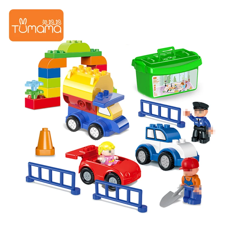 Tumama Big Size DIY Building Block Car Traffic Brick Toys For Children Compatible Legoed Duploed Bricks Kid Educational Toys    