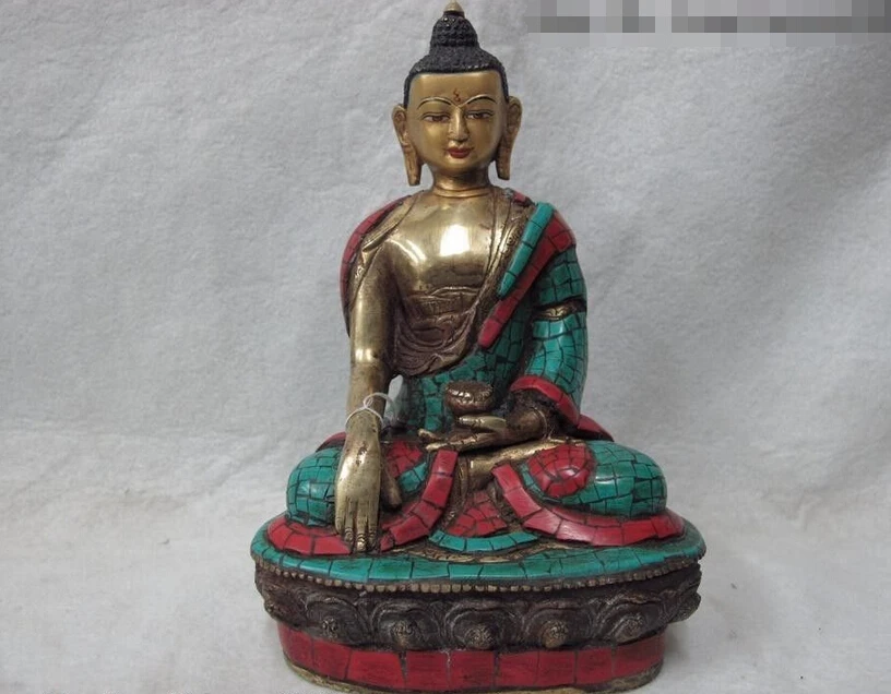 

Free Shipping USPS to USA S3038 Tibet Bronze Gilt inlay coral turquoise Shakyamuni Sakyamuni Buddha Bowl Statue (B0328)
