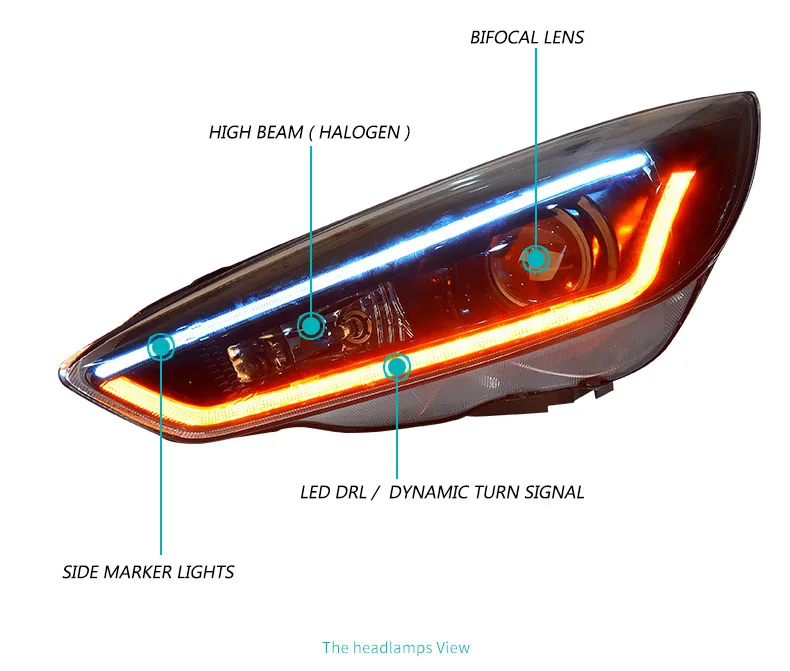 Автомобильный Стильный чехол для Ford Focus, фары, светодиодный фонарь, DRL Объектив, двойной луч, HID