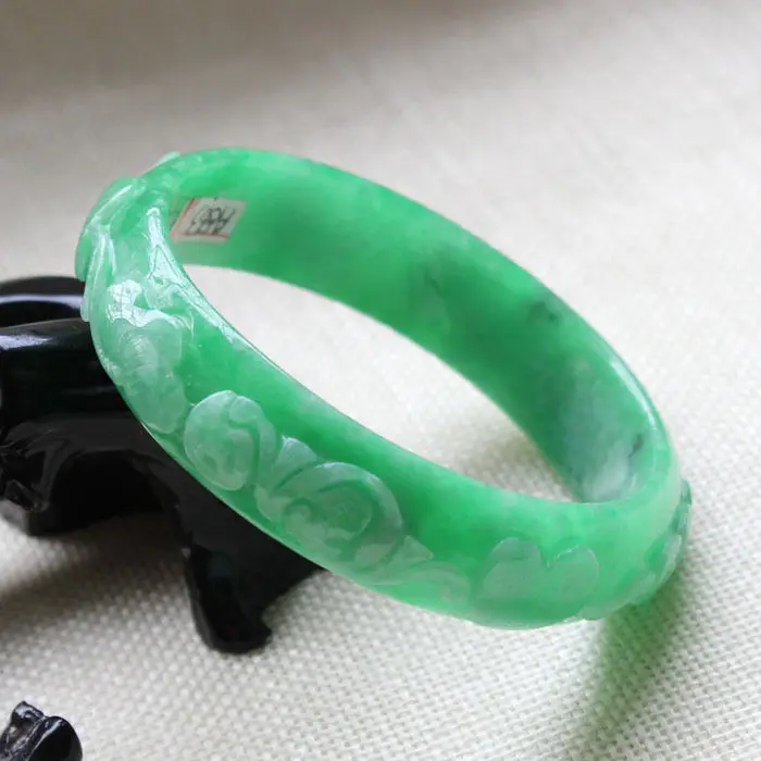 

59mm Vintage Chinese Hand-carved Emerald Green Jadeite Jade Bracelet Bangle A863