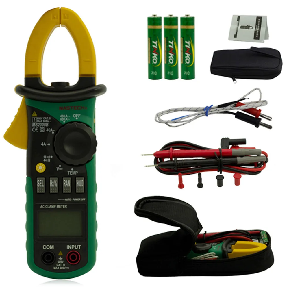 

MASTECH MS2008B Auto Range Digital AC Clamp Meter Volt Current Capacitor Resistance Tester Temp Freq Meter with LCD Display