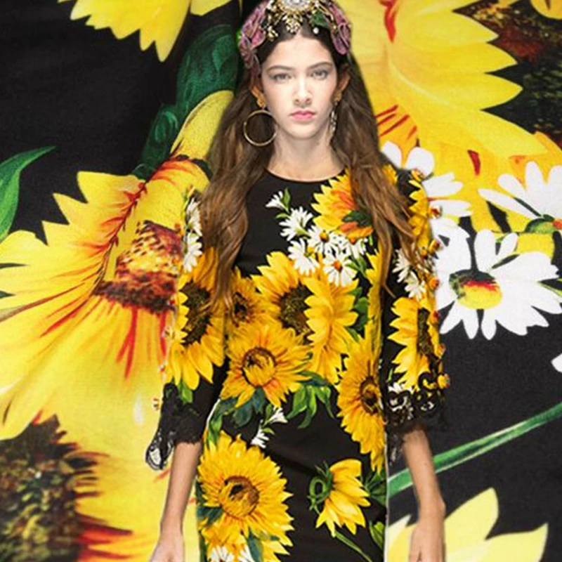 Новая горячая распродажа Подсолнух цифровая печать шелк натуральный крепдешин ткань для платья tissu au метр Яркая Ткань DIY