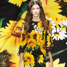 Новая горячая распродажа Подсолнух цифровая печать шелк натуральный крепдешин ткань для платья tissu au метр Яркая Ткань DIY