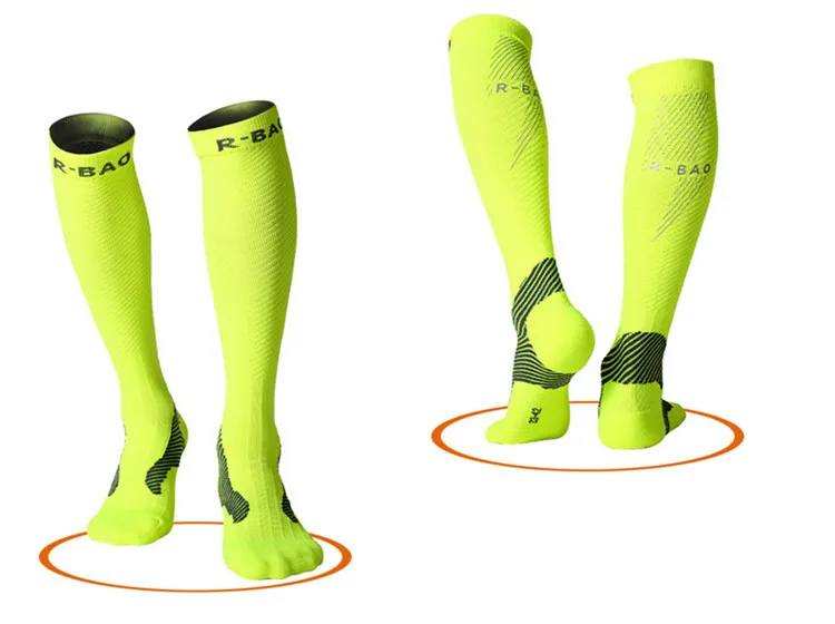 Профессиональные велосипедные компрессионные чулки противоскользящие Защита ног для марафона бегунов Велоспорт ночной бег Светоотражающие длинные носки