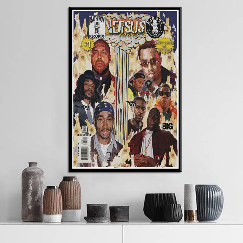 

P766 Hip Hop Beef Old School Gangsta Rap 2PAC BIG NAS Snoop Dogg Art Painting Silk Canvas Poster Wall Home Decor