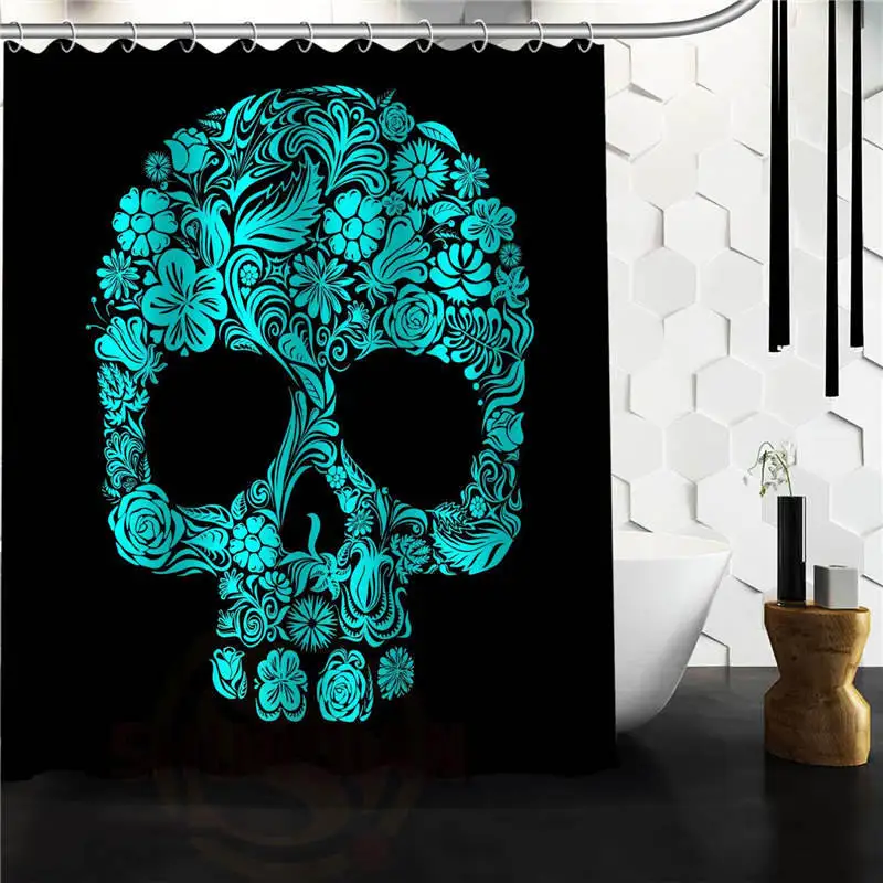

New arrive Custom Skull Shower Curtain Polyester Fabric Custom Bathroom Curtain with Hooks Free Shipping