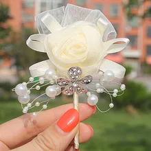 Nueva llegada Vintage broche novio Boutonniere lazo perlas novia broches ropa bufanda decoración boda suministro