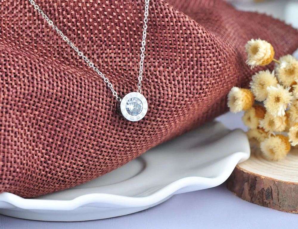 Roman Numerals Cubic Zirconia Jewelry Sets Pendant Necklace Earrings Ring For Wedding Bands Titanium Steel jewelry sets jewelry set