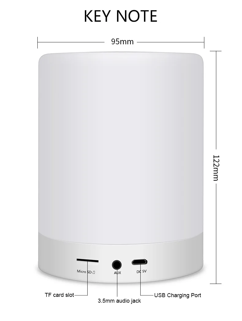 Ночник с Bluetooth динамиком, портативный беспроводной громкоговоритель Bluetooth управление Цвет светодиодный прикроватный столик лампа