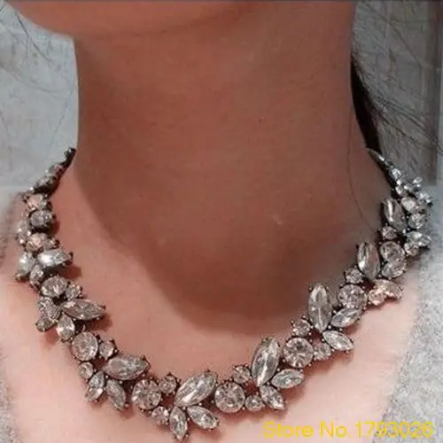 Fashion Luxury Crowd Clear Crystal Flower Bronze Metal Choker Necklace for Birthday Party 4U2N | Украшения и аксессуары