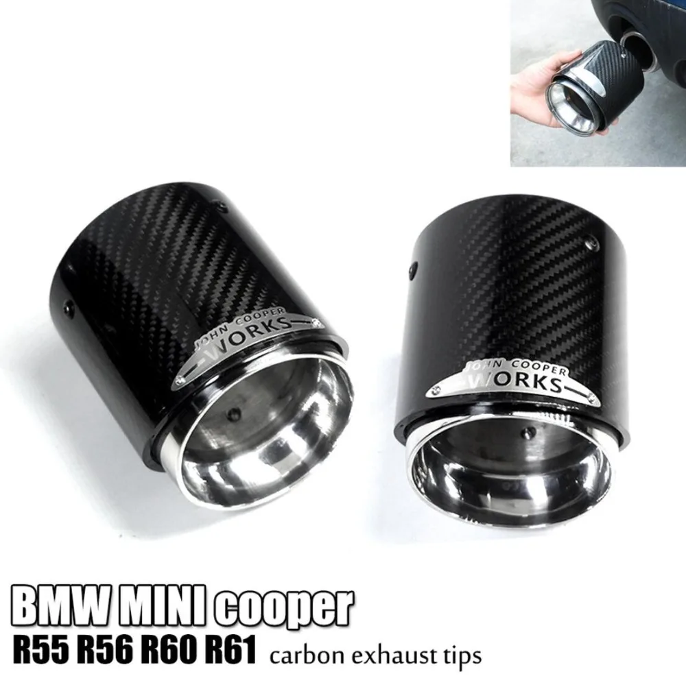 High Quality Glossy Carbon Fiber SUS304 Stainless Exhaust End Tip with JCW Logo 93mm Outlet for BMW MINI Cooper R55/R56/R60/R61