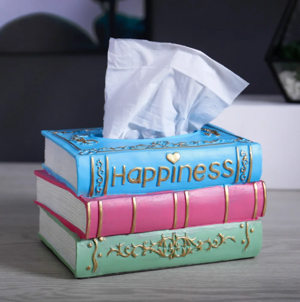 Retro Living Room Resin Tissue Box Home Study Bedroom Rectangular Creative Book Tissue Box Decoration Napkin Holder Box