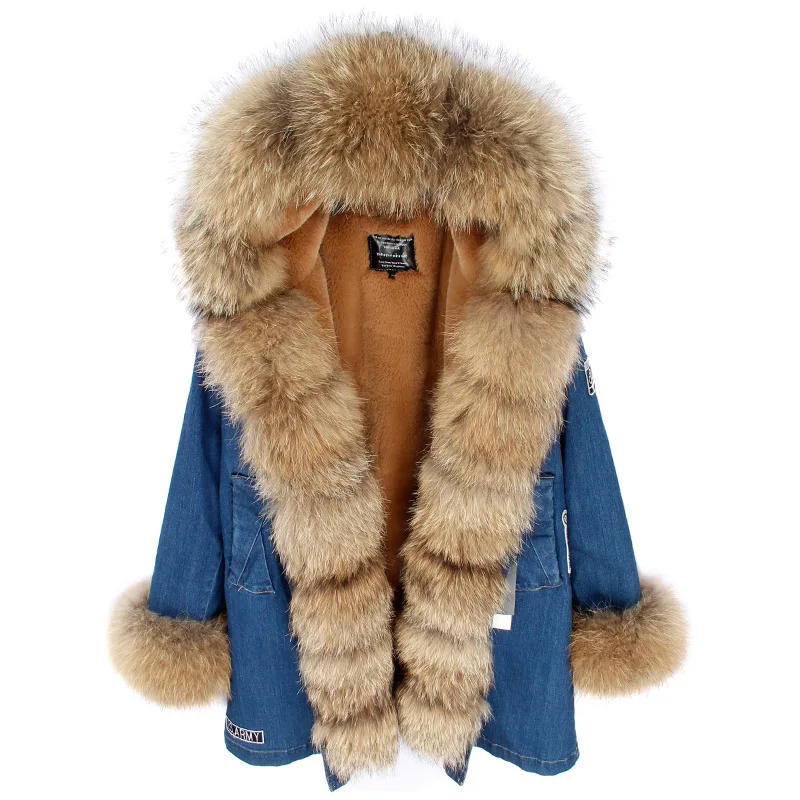 Съемный большой воротник из натурального меха енота женские зимние парки куртки женские джинсы с вышивкой хлопковые толстые теплые пальто с искусственной подкладкой