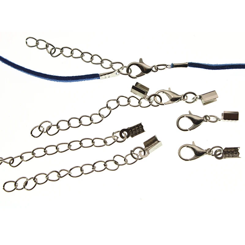 

20set Ribbon Leather Cord End Fastener Clasps With Chains Lobster Clasps Connectors For Bracelet Diy Jewelry Making Findings