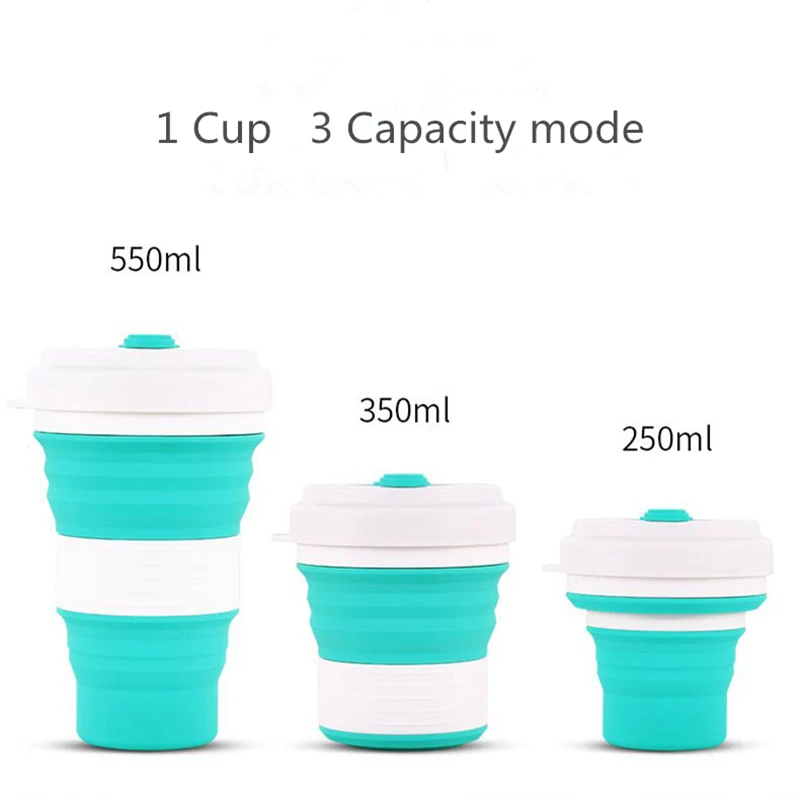 GD0003 Silicone Collapsible Cup,5 Pack Silicone Pocket-Sized Camping Coffee Mug Bottle with Lids,Reusable Folding Cup Silicone Mug BPA Free Food-Grade for Travel,Camping and Hiking FDA 12 oz 