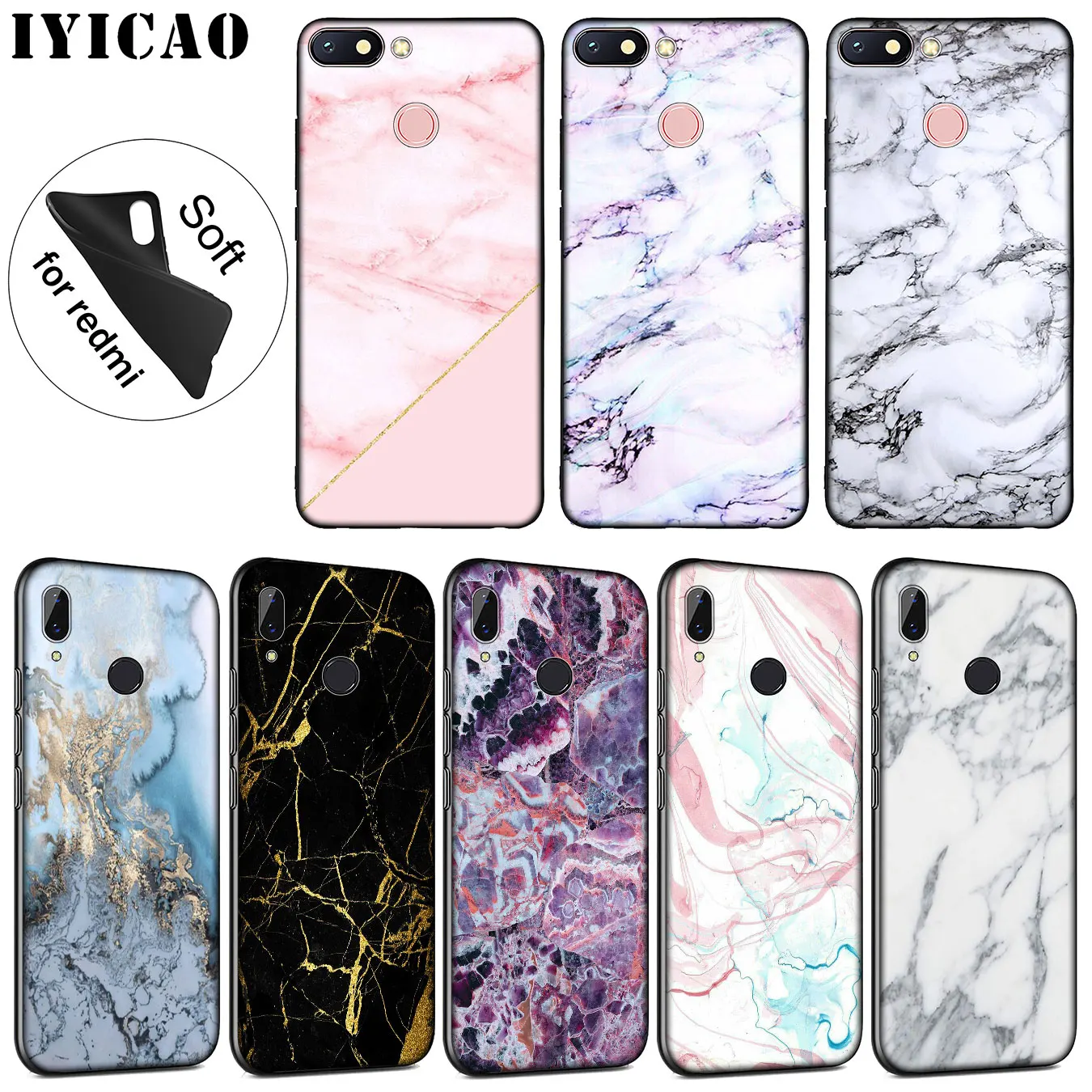 IYICAO Pink marble Novelty Fundas Soft Silicone Phone Case for Xiaomi Redmi K30 K20 8A 7A 6A 5A S2 GO Note 8 8T 7 5 6 Pro |