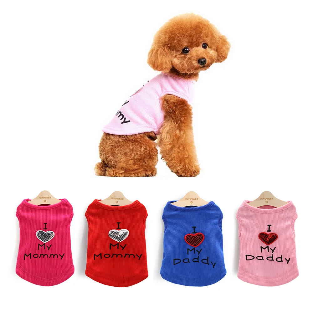 

Pet Dog Clothes For Small Dogs Summer Chihuahua Puppy Yorkie Clothing Winter Vest T Shirt Cat Suit I Love Mommy Daddy Series