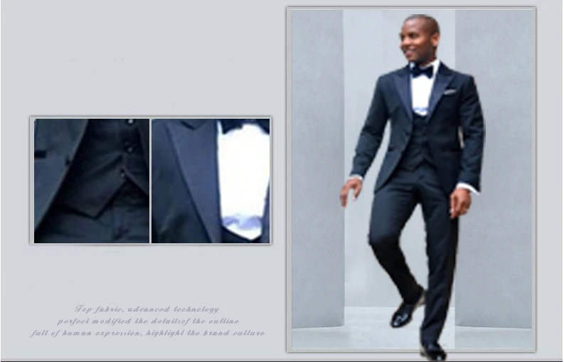 Классический черный Бизнес Для мужчин костюмы смокинги свадебные женихов 3 предмета куртка+ жилет+ Штаны костюмы Для мужчин S комплект на заказ костюмы и пиджаки - Цвет: Тёмно-синий