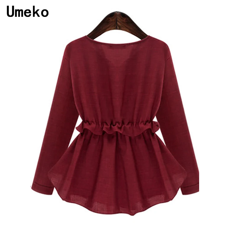 Women Long Sleeve Shirts Tunic Pullover Ruffle Blouse Round Neck Solid Color Ladies Tops and Blousees Plus Size Female Clothes