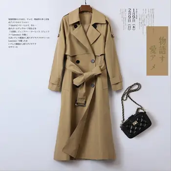

2019 High Quality Long Trench Coat Women Fashion Casual Outerwear Office Coat Double Breasted Epaulet Design Trench Coats