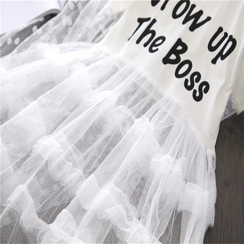 2019 Toddler Baby Girl Kids Clothes Short Sleeve Letter Children Princess Tulle Dress Princess Elegant Dress For Girl V8@ (11)