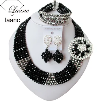 

Silver And Black African Bead Necklaces Nigerian Wedding Beads Jewelry Set AL018